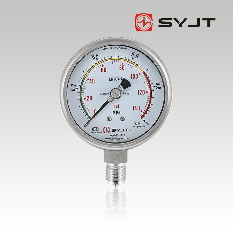 Y-100BF三色雙刻度不鏽鋼壓力表